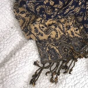 Long scarf paisley floral blue yellow